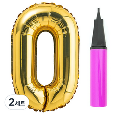 PARTY PANG 大號金色數字鋁箔氣球 + 氣球用手動打氣筒套組, 0, 2套