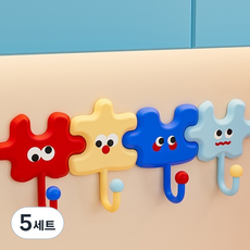 免鑽孔浴室廚房多用途黏貼式壁掛拼圖掛鉤4件組, 5套, 紅色, 黃色, 海軍藍, 天藍色