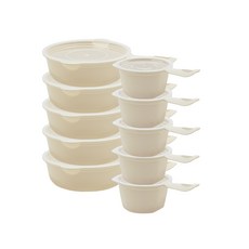 LIFE n 附把手飼料碗容器 500ml x 5入 + 275ml x 5入 套組, 1套, 象牙白