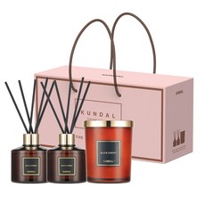 KUNDAL 昆黛爾 家用擴香瓶 經典版 200ml 2瓶+香氛蠟燭 500g 1入組, 黑櫻桃香