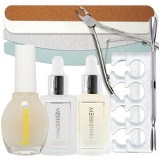 MEIBROWN 指甲護理與足部美甲高級護理組, 1套, 角質層去除劑 + 角質層油 + 絲指甲增強劑 + 細指甲鉗 + 4 種指甲銼 + 矽膠絲束 2p + 金屬圓形推桿