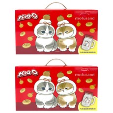 Kid-O 貓福珊迪厚餡夾心餅禮盒 附貓福珊迪梅森杯 (奶油 草莓口味), 2盒, 厚餡威化餅 奶油風味 8個 + 厚餡威化餅 草莓風味 8個 + 杯子
