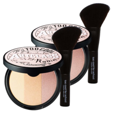 too cool for school 三色打亮粉餅+刷具組合, 2個, 單色