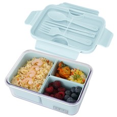 SAENGHWALEN BPA FREE 透明分格便當 3格, 藍色, 1套