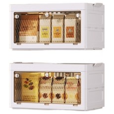 可折疊收納櫃 多用途整理箱 2層 無輪, 白色 + 半透明, 1個