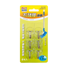 SUCCESS 成功 不殘膠透明鐵鉤 小, 透明色 + 銀色, 1組