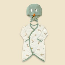 ikii 柔軟純棉雞眼布新生兒長袖包屁衣套裝