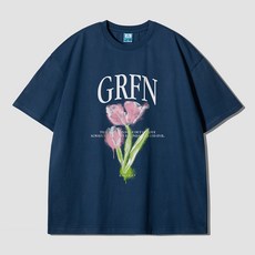 그랜피니 어센틱 통기성 오버핏 로고 플라워 프린팅 라운드 20수 반팔 티셔츠