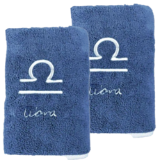 星座珊瑚絨浴巾,天秤座 藍色,2條,吸水速乾,柔軟親膚,居家旅行必備