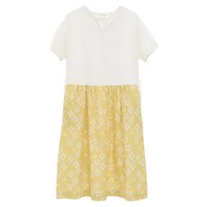 in Blooom 印花樂 低腰線拼接長洋裝 花開原野, 100%純棉, 胸圍108cm, 衣長112cm, F, 含羞草黃