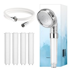 HappyDarling 礦物質過濾蓮蓬頭+濾芯4個+Reflan蓮蓬頭軟管2m組合, 1個, 白色