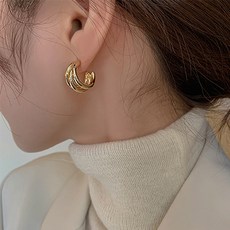 Stone Jewelry 女款三線銀針環形耳環