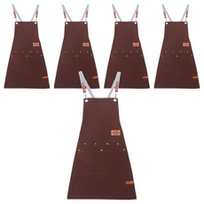Axis 艾克思 可調式防潑水防油多口袋帆布素色圍裙, 深棕色, 5入