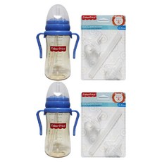 피셔프라이스 PPSU 만능 빨대컵 300ml + 교체형 빨대 리필세트, 블루, 2세트