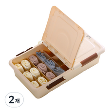 마이닝 뚜껑있는 플라스틱 16칸 속옷정리함, 2개, 베이지