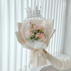 LOVELY FARM 充滿誠意的人造絲花氣球 + LED燈 + 字母貼紙組 花束款, 1個, 粉紅色