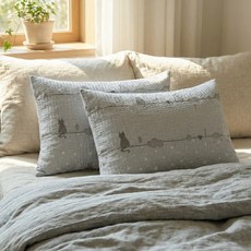 g BEDDING 貓咪之夢 泡泡紗 夏季寢具 枕頭套 2p + 枕芯 2p, 灰色, 1個