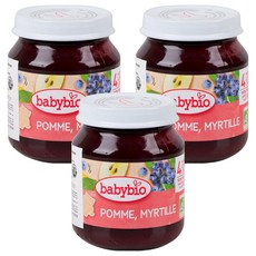 babybio 生機鮮果泥, 蘋果藍莓, 130g, 3罐