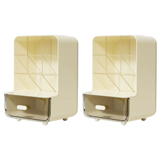 斜插式桌面六分格多用收納盒 奶油色, 2入