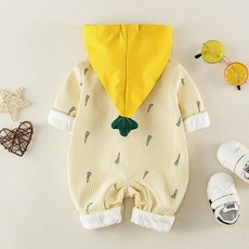 Mom's care 胡蘿蔔圖案碎花連帽連身衣