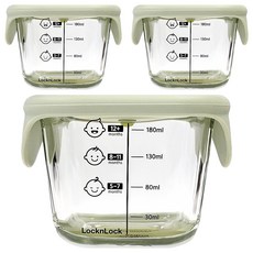 LocknLock 樂扣樂扣 GLASS 嬰兒副食品方形保鮮盒 230ml 多功能用途 防燙握把設計, 淺綠色, 3個