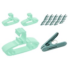 agazzang 兒童衣架 10入+夾子 10入組, 薄荷綠(衣架)+海軍藍(夾子), 5組