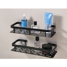 comet 無鑽孔鋁製一字型浴室置物架 2入, 黑色, 1個