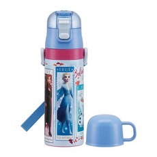 Skater迪士尼不鏽鋼保冷保溫杯 Disney 冰雪奇緣 彈蓋式直飲+杯式 附背帶 兩用型飲口, 470ml, 1個