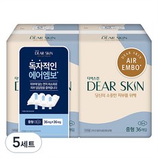 디어스킨 에어엠보 생리대 날개형, 5세트, 72개입, 중형