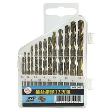 Octopus 章魚牌 13支鍍鈦鑽頭組, 鋼/合金鋼/金屬/木頭/塑膠適用, 外層鍍鈦強化硬度, 透明膠盒裝, 1個