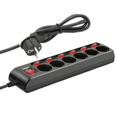 LUGBOX 盒裝獨立開關6孔延長線, 1.5m, 1個, 黑色