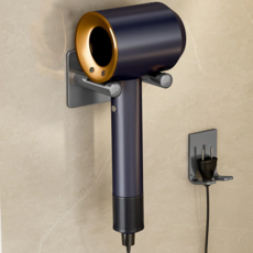 太空鋁吹風機置物架, 免打孔安裝, 防鏽耐磨, 浴室/房間適用, 槍灰, 1個