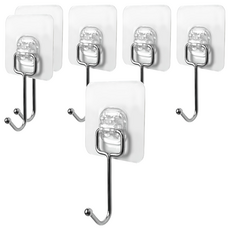 Olg 第三代免鑽孔30kg黏貼式超強力可拆卸不鏽鋼單環掛鉤, 銀色, 6個