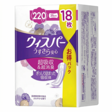 whisper 好自在 日本原裝進口 纖薄防漏加強成人護墊 成人尿布 220cc, 35cm, 18片, 1包
