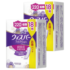whisper 好自在 日本原裝進口 纖薄防漏加強成人護墊 成人尿布 220cc, 35cm, 18片, 2包