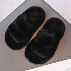 Uvely 兒童雙條紋毛絨冬季刷毛拖鞋 UVJM