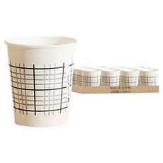 Mass 生活好物 一次性可分解環保紙杯 黑白格 220ml (100個/包), 1包
