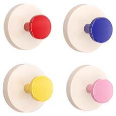 Hanbomnuri 免鑽孔黏貼吸附式彩色壁掛掛鉤 4件組, 1套, 混合色