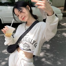 아이엠몽 여성용 루미토 그런지 숏 레이어드 맨투맨