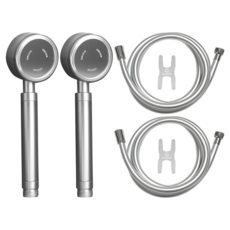 HOMEDAUM TheSSEN鋁合金渦輪增壓H6蓮蓬頭+防纏繞淋浴軟管2m+扳手組, 銀色, 2組