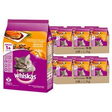 whiskas 偉嘉 貓乾糧, 烤鮭魚口味, 1.2kg, 12袋
