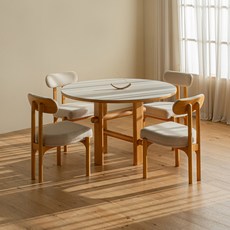 레트로하우스 마렛 원목 원형 세라믹 1200 식탁세트 4인용 방문설치, 오크 내추럴 + 클라우드 화이트(식탁) + 오크 내추럴(의자), 일반의자 4