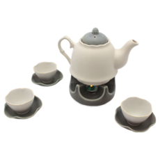 Dalsogeum 國產霧面陶瓷茶壺保溫座茶杯茶具全套組, 1套, 深灰色