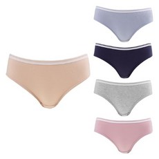 BASE ALPHA ESSENTIALS 女款柔軟棉質中低腰內褲 5件組, L, 米色 + 紫色 + 粉色 + 灰色 + 深藍色