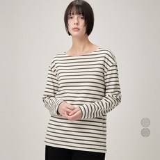 ELLEPARIS 여성용 릴렉스드핏 고밀도 코튼 스트라이프 긴팔 티셔츠