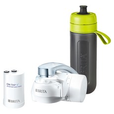 BRITA 4重濾菌龍頭式濾水器 + 4重龍頭濾芯 + 運動濾水瓶綠色, ON TAP V, 白色, 1組