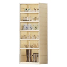 AOTTO 創意傢俱 免安裝磁吸開門折疊收納鞋盒 AL-207, 白色, 6層