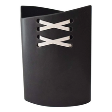 花器-日本制 陶瓷, 黑雙白線紋, S