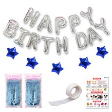 파티공구 생일 별 홀로그램 커튼 세트, 실버, 블루, 1세트