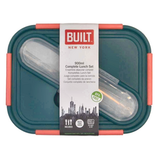BUILT CreativeTops 附餐具玻璃便當盒 900ml, 綠粉色, 1個